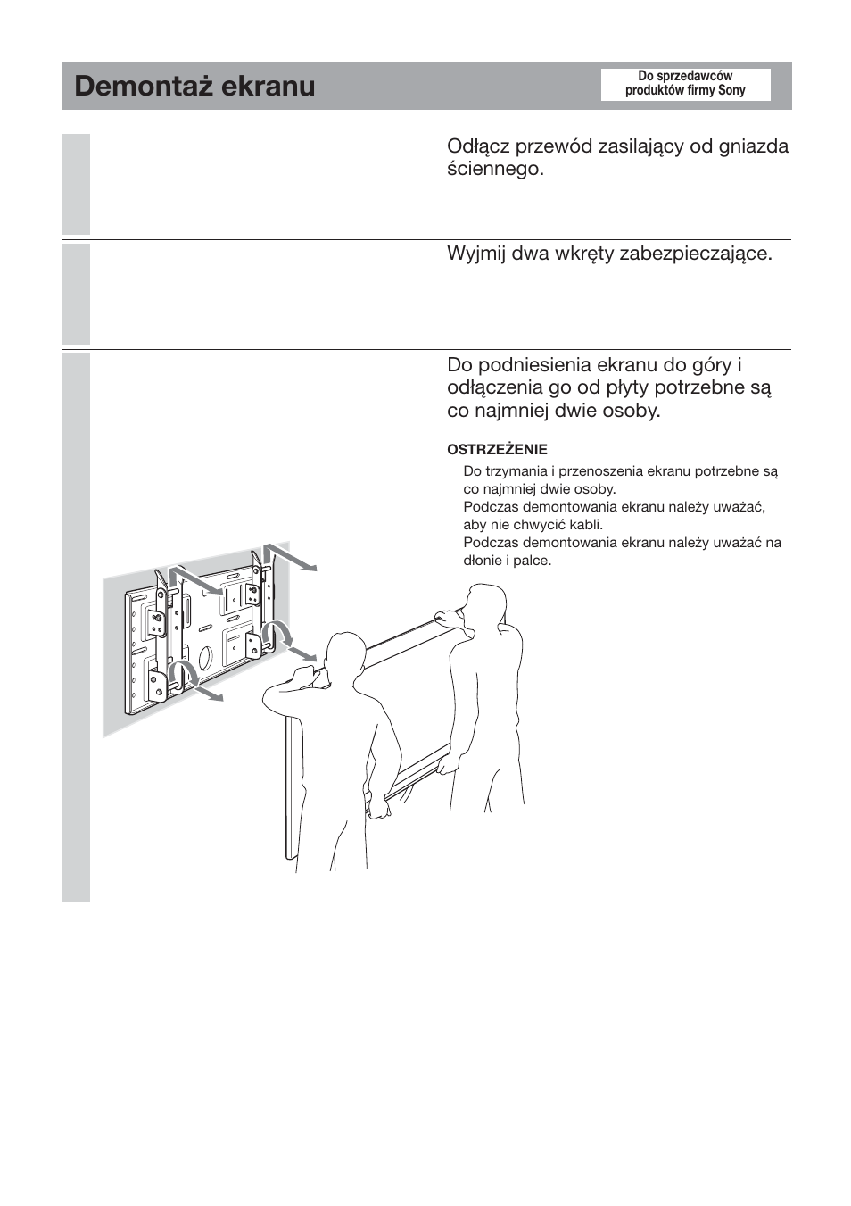 Demontaż ekranu | Sony SU-LW1 User Manual | Page 180 / 264