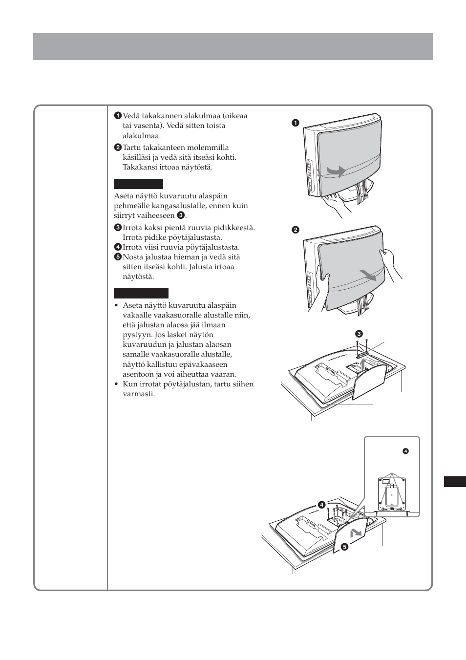 Vaihe 5: irrota näyttö pöytäjalustasta, Klv-26hg2 | Sony SU-LW1 User Manual | Page 213 / 264