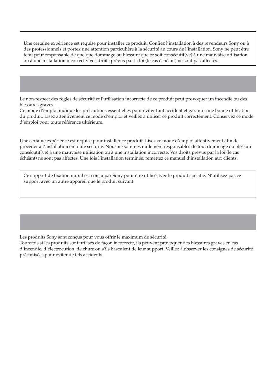 Avertissement, Sécurité | Sony SU-LW1 User Manual | Page 22 / 264