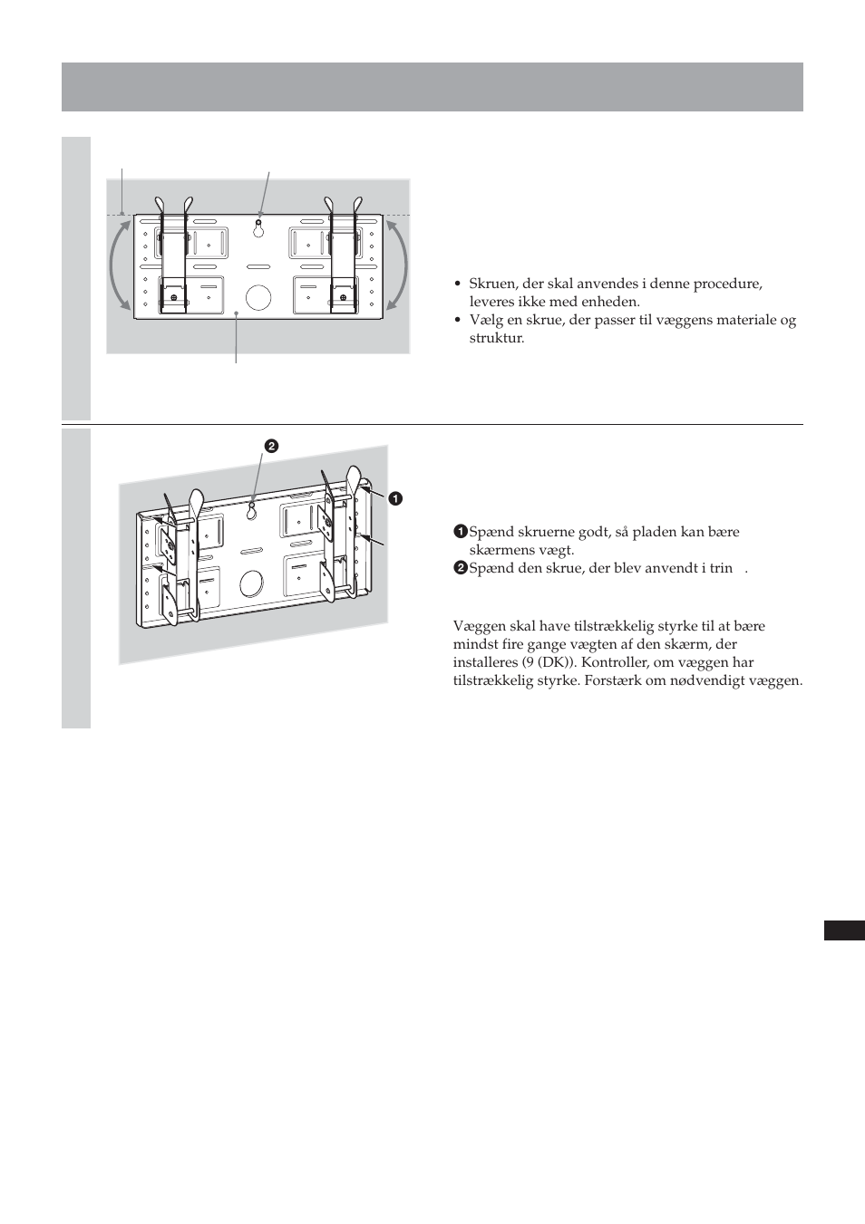 Trin 4: monter pladen på væggen | Sony SU-LW1 User Manual | Page 231 / 264