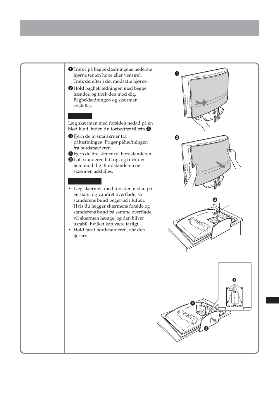 Trin 5: frigør skærmen fra bordstanderen, Klv-26hg2 | Sony SU-LW1 User Manual | Page 233 / 264