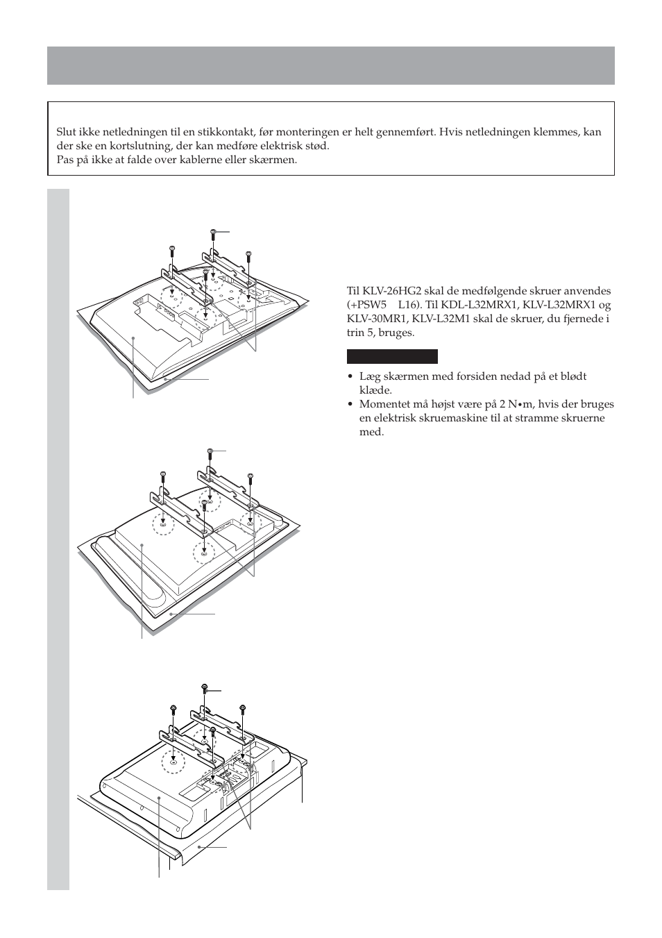 Trin 6: monter skærmen på pladen | Sony SU-LW1 User Manual | Page 236 / 264