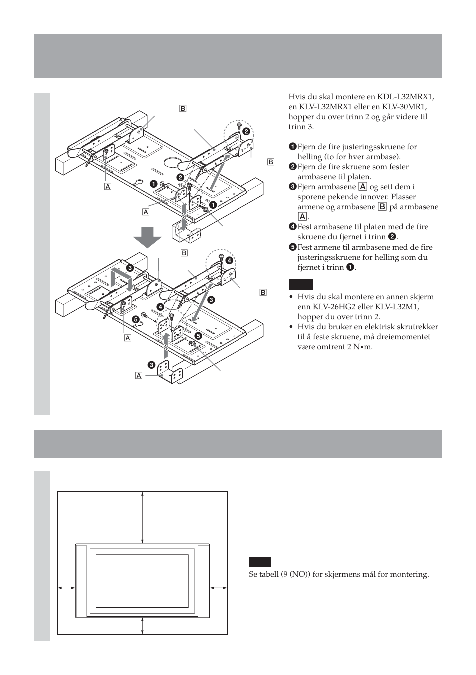 Trinn 2: juster posisjonen til armbasene, Trinn 3: bestem hvor utstyret skal monteres | Sony SU-LW1 User Manual | Page 248 / 264