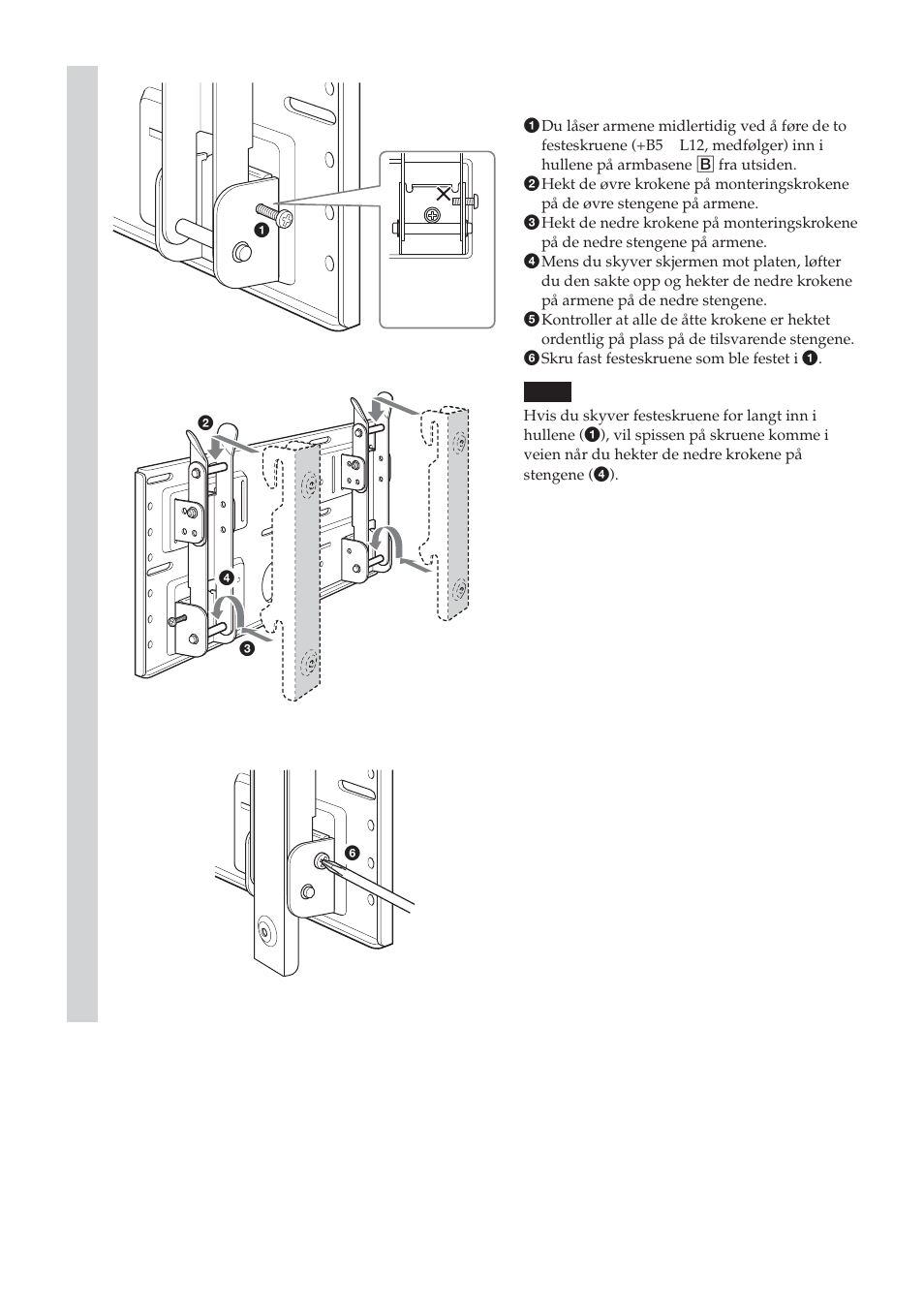 Monter skjermen på platen | Sony SU-LW1 User Manual | Page 258 / 264