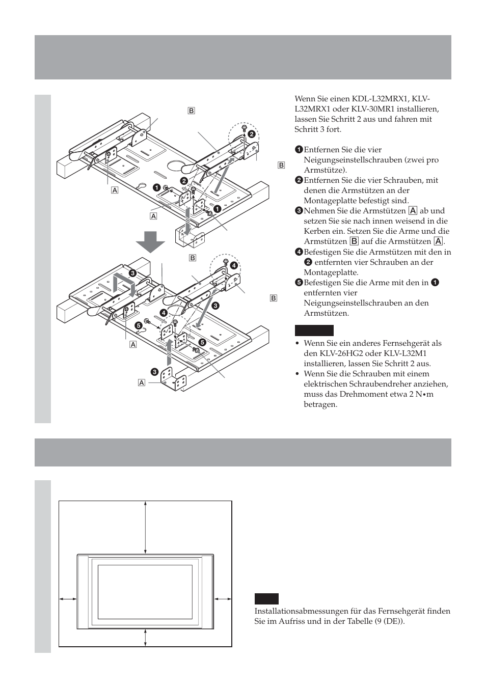 Schritt 2: einstellen der position der armstützen, Schritt 3: festlegen der montageposition | Sony SU-LW1 User Manual | Page 48 / 264