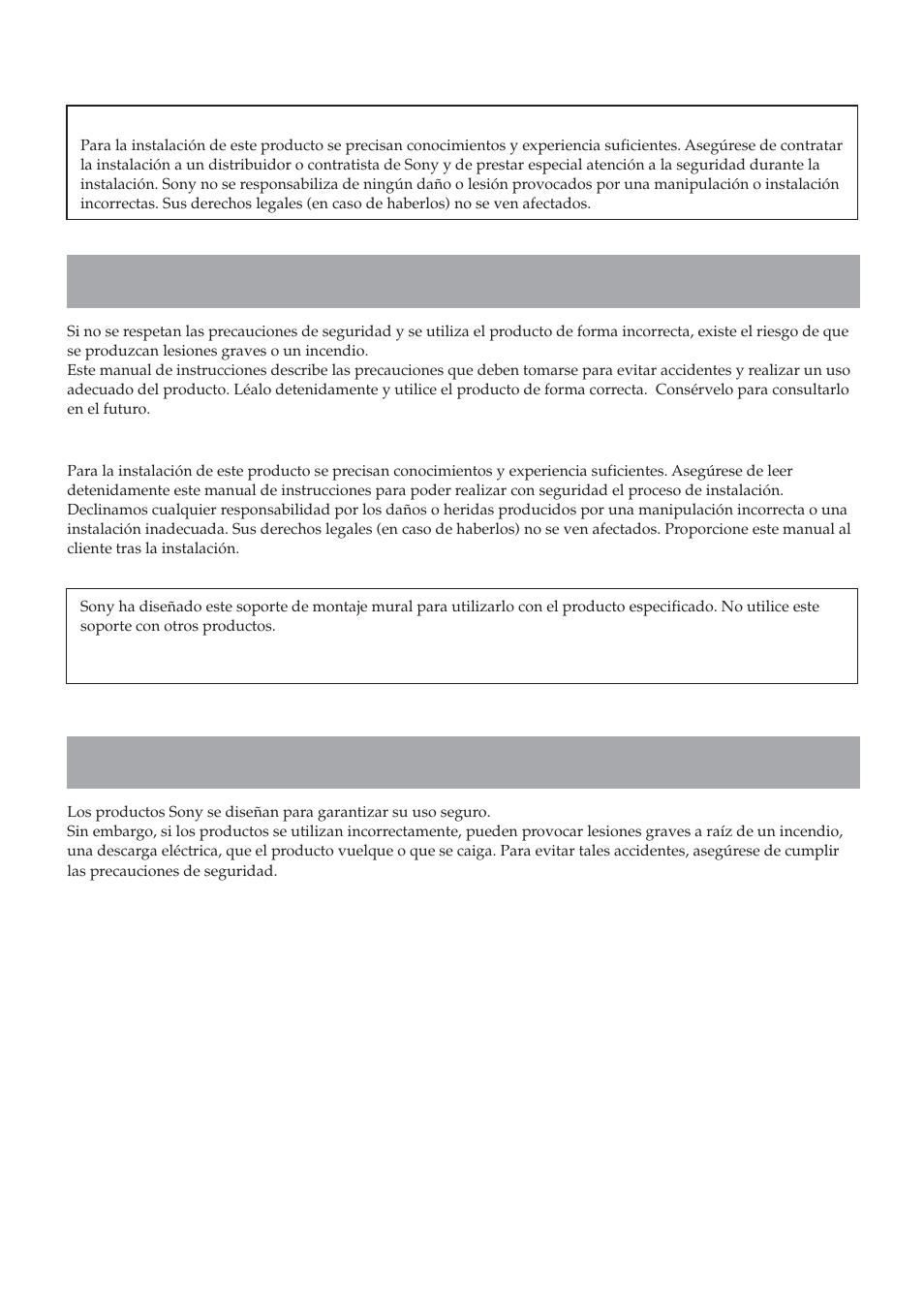 Advertencia, Seguridad | Sony SU-LW1 User Manual | Page 62 / 264