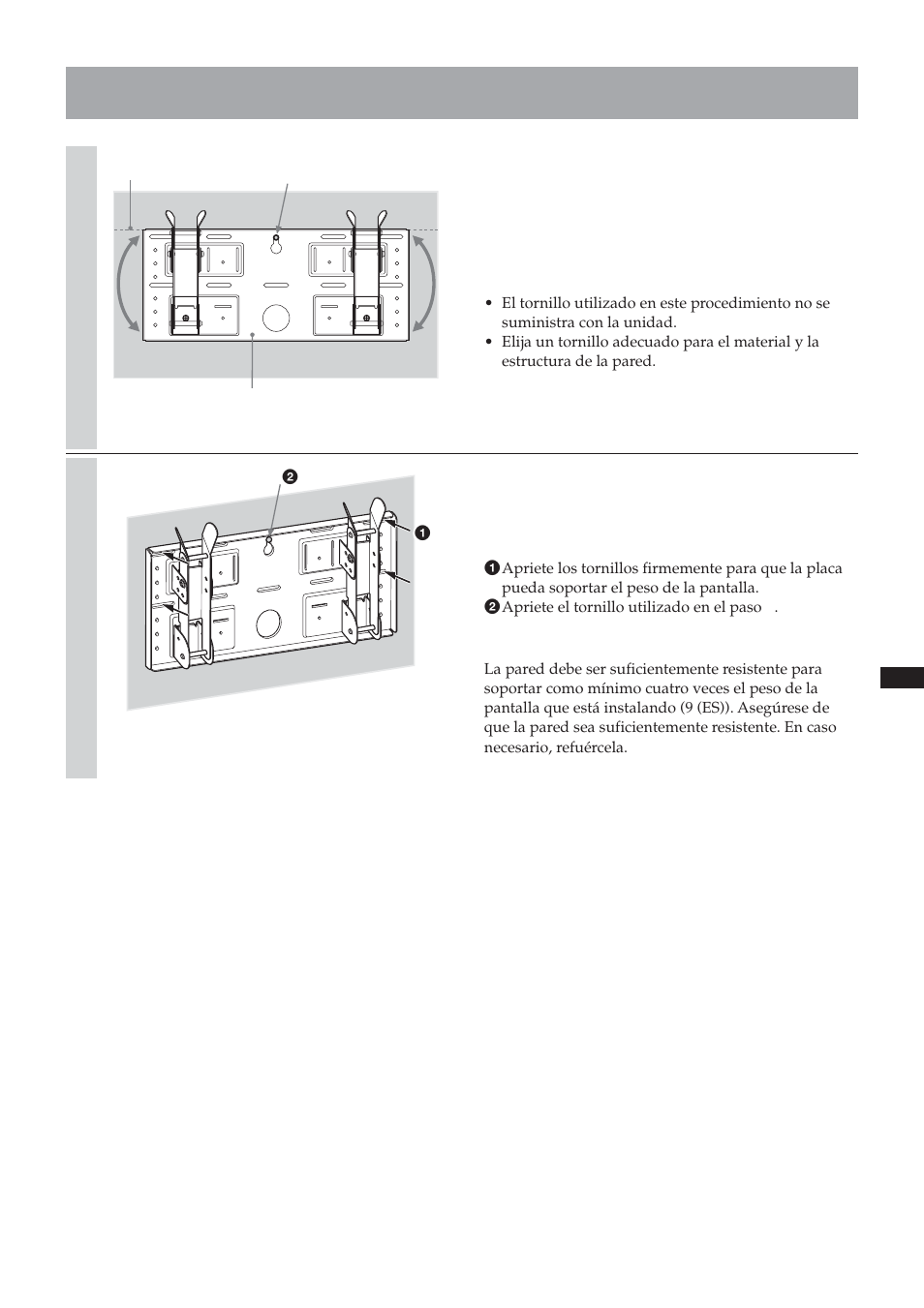 Paso 4: instale la placa en la pared | Sony SU-LW1 User Manual | Page 71 / 264