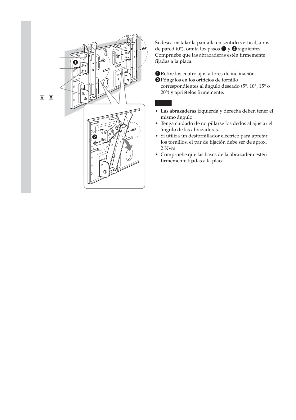 Ajuste la inclinación de las abrazaderas | Sony SU-LW1 User Manual | Page 72 / 264