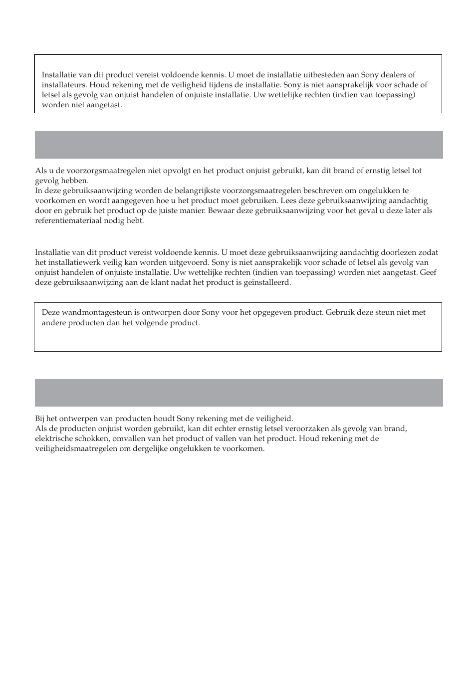 Waarschuwing, Veiligheid | Sony SU-LW1 User Manual | Page 82 / 264