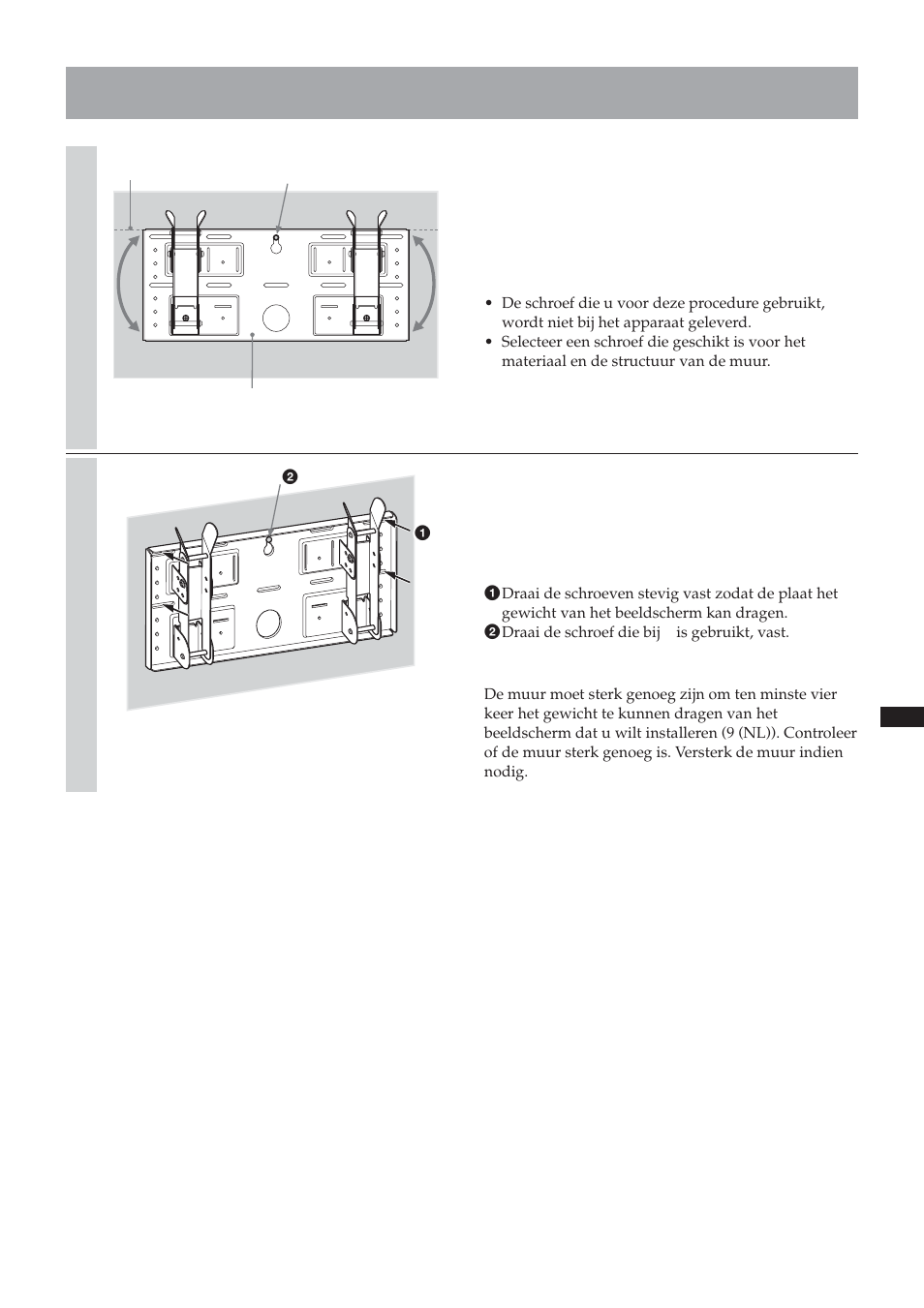 Stap 4: de plaat op de muur monteren | Sony SU-LW1 User Manual | Page 91 / 264