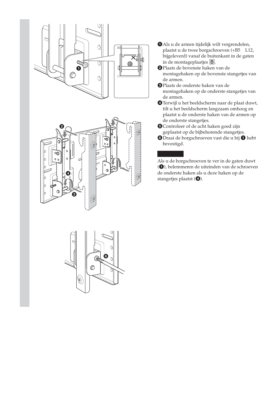 Monteer het beeldscherm op de plaat | Sony SU-LW1 User Manual | Page 98 / 264