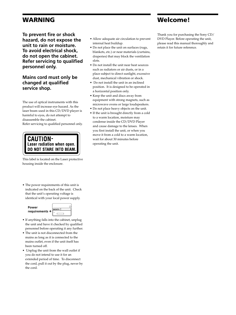 Welcome, Warning | Sony DVP-K333 User Manual | Page 2 / 72
