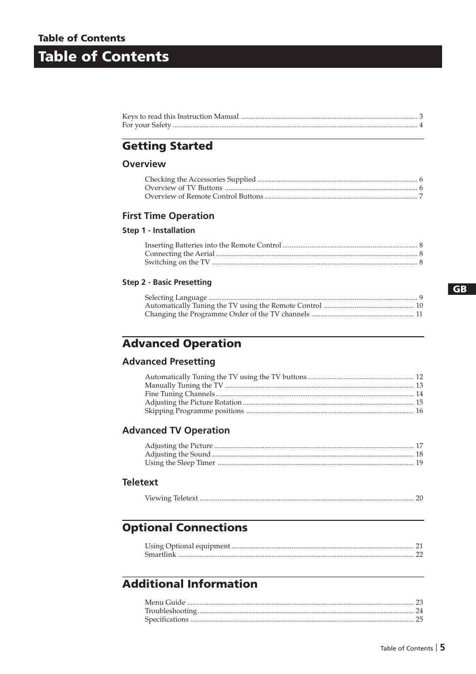 Sony KV-25FX20D User Manual | Page 5 / 26