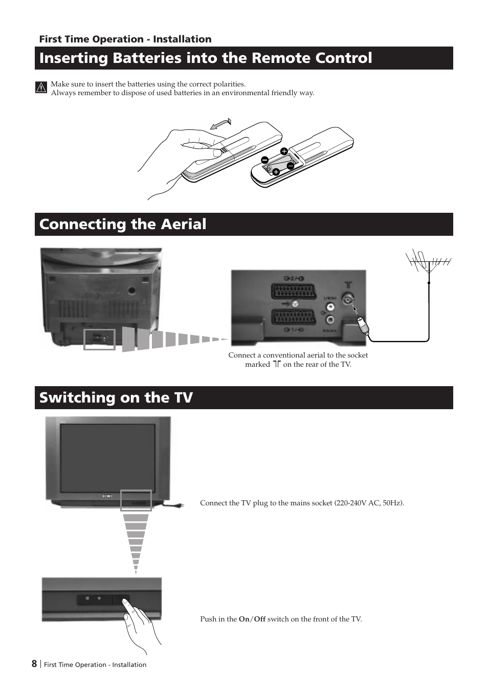 Connecting the aerial | Sony KV-25FX20D User Manual | Page 8 / 26