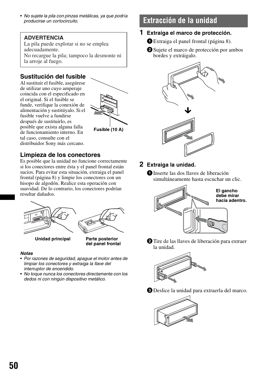 Extracción de la unidad | Sony DSX-S310BTX User Manual | Page 100 / 108