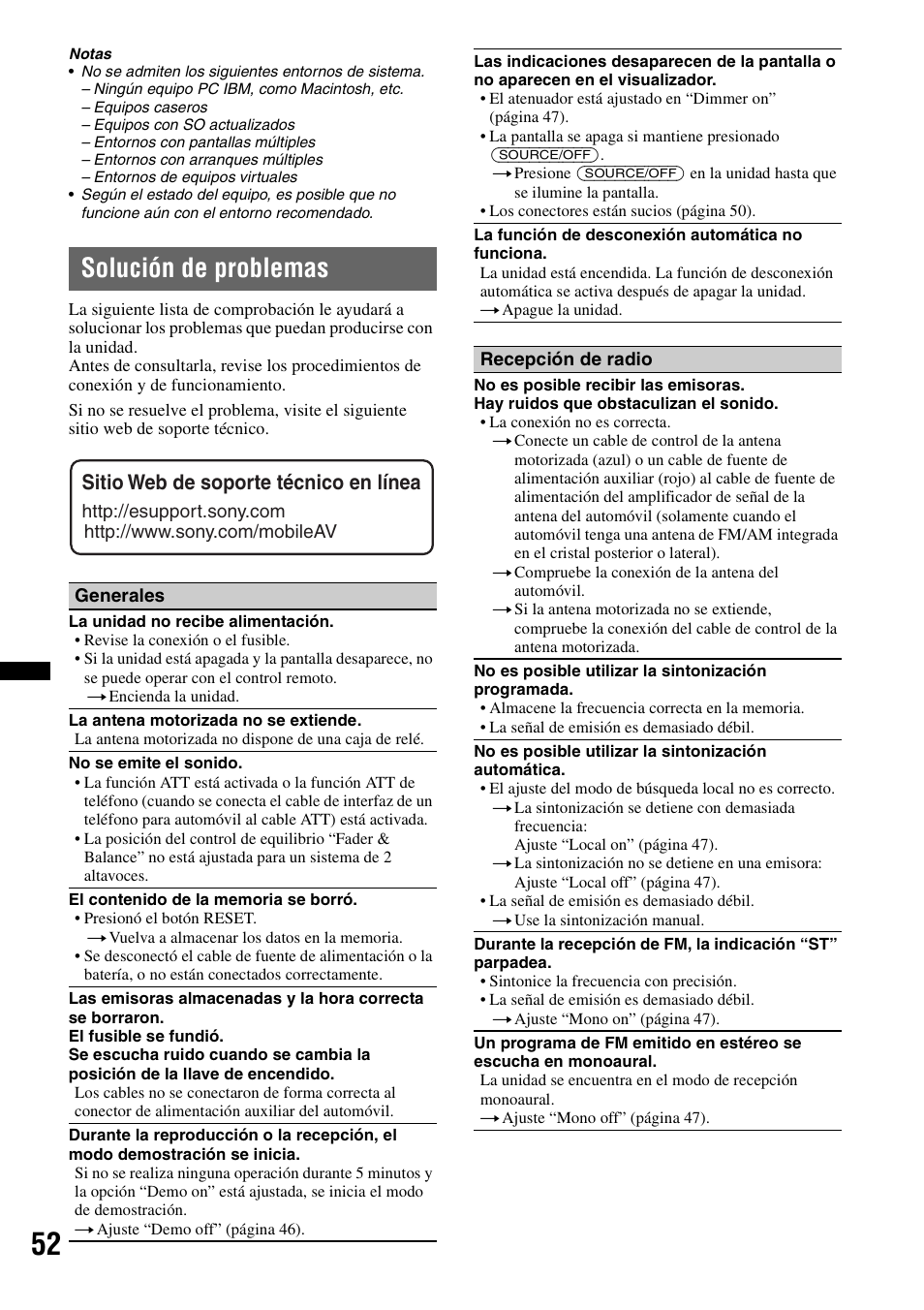 Solución de problemas, Sitio web de soporte técnico en línea | Sony DSX-S310BTX User Manual | Page 102 / 108