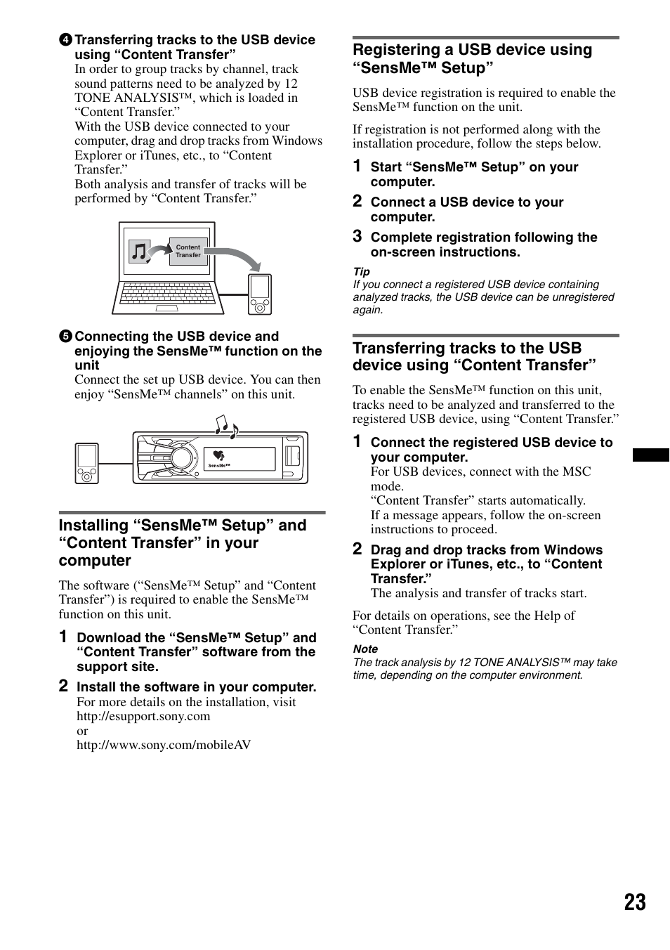 Registering a usb device using “sensme™ setup | Sony DSX-S310BTX User Manual | Page 23 / 108