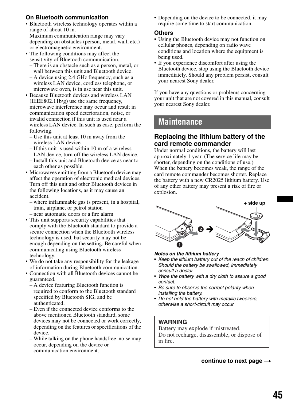 Maintenance | Sony DSX-S310BTX User Manual | Page 45 / 108