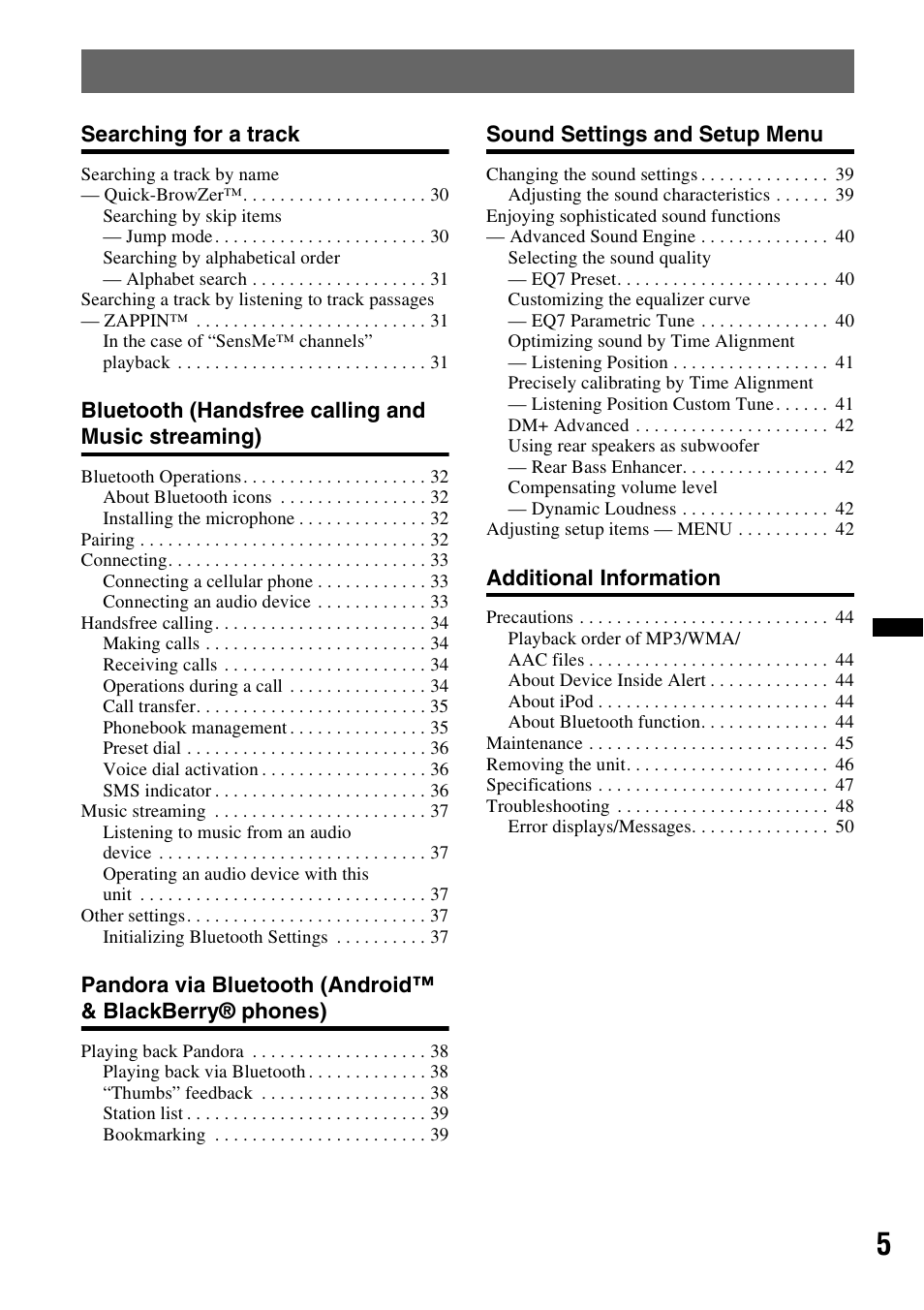 Sony DSX-S310BTX User Manual | Page 5 / 108