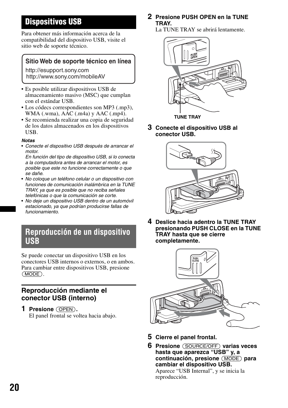 Dispositivos usb, Reproducción de un dispositivo usb, Reproducción mediante el conector usb (interno) | Sony DSX-S310BTX User Manual | Page 70 / 108