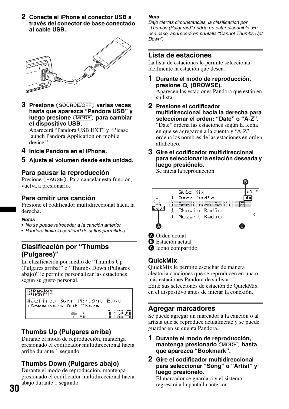 Clasificación por “thumbs (pulgares), Lista de estaciones, Agregar marcadores | Sony DSX-S310BTX User Manual | Page 80 / 108