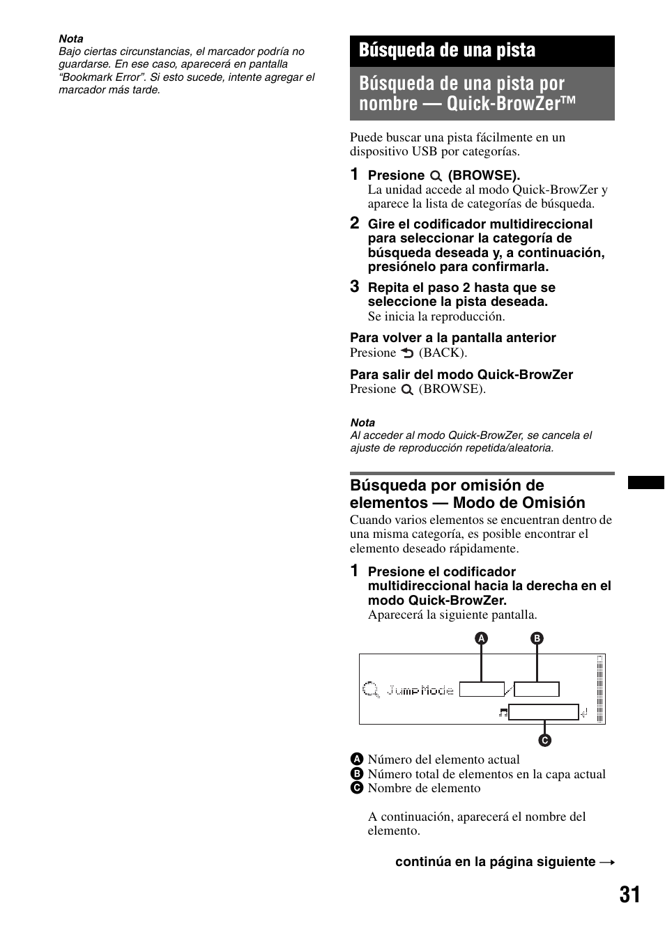 Búsqueda de una pista, Búsqueda de una pista por nombre - quick-browzer, Búsqueda de una pista por nombre — quick-browzer | Sony DSX-S310BTX User Manual | Page 81 / 108