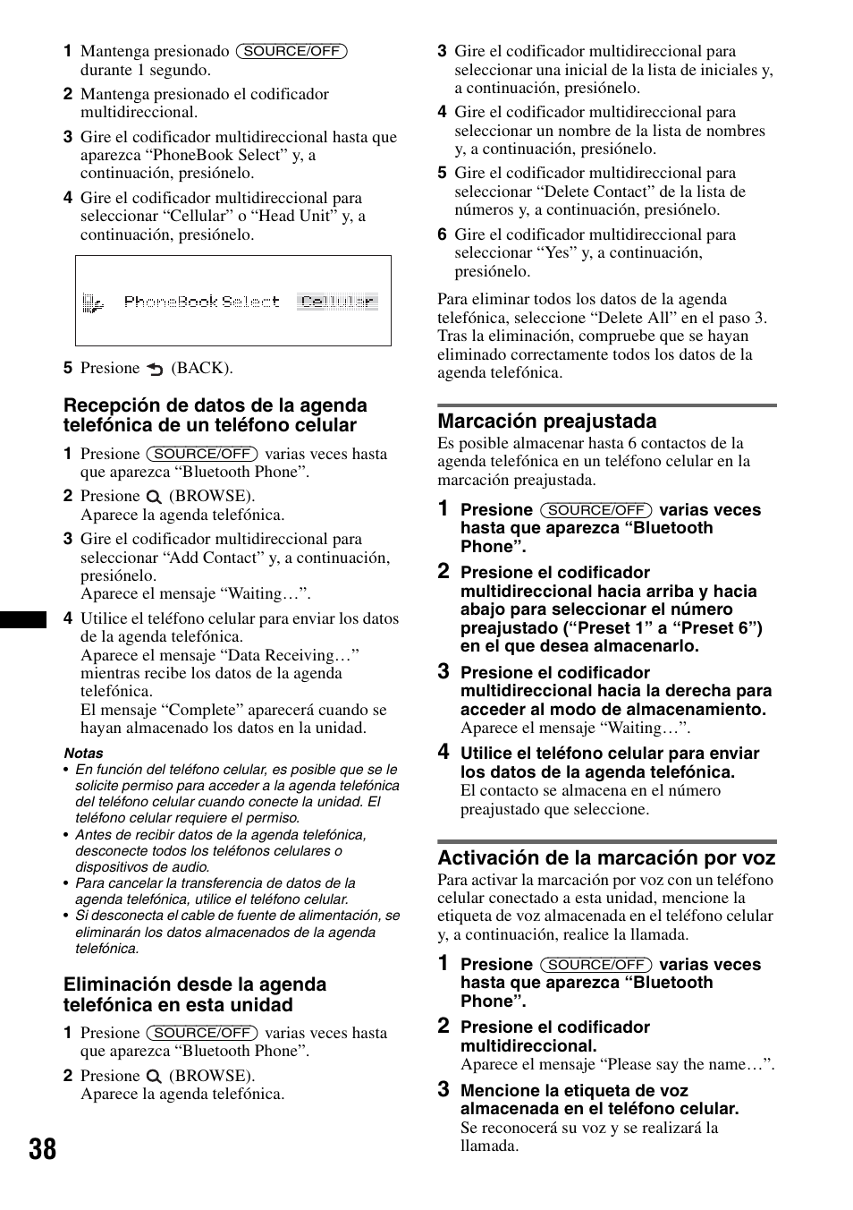 Marcación preajustada, Activación de la marcación por voz | Sony DSX-S310BTX User Manual | Page 88 / 108