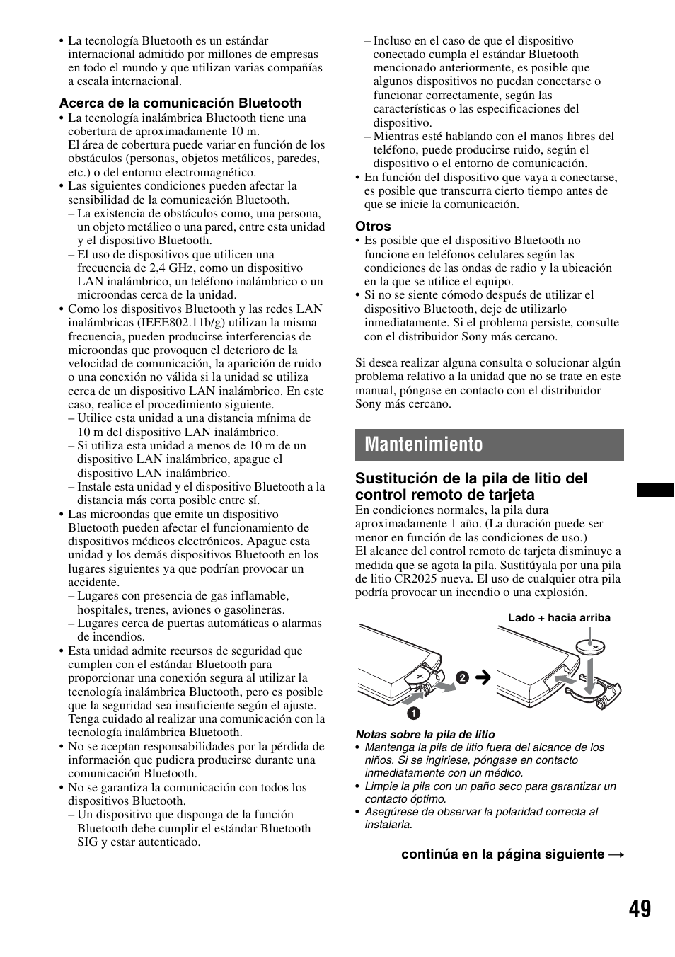 Mantenimiento | Sony DSX-S310BTX User Manual | Page 99 / 108