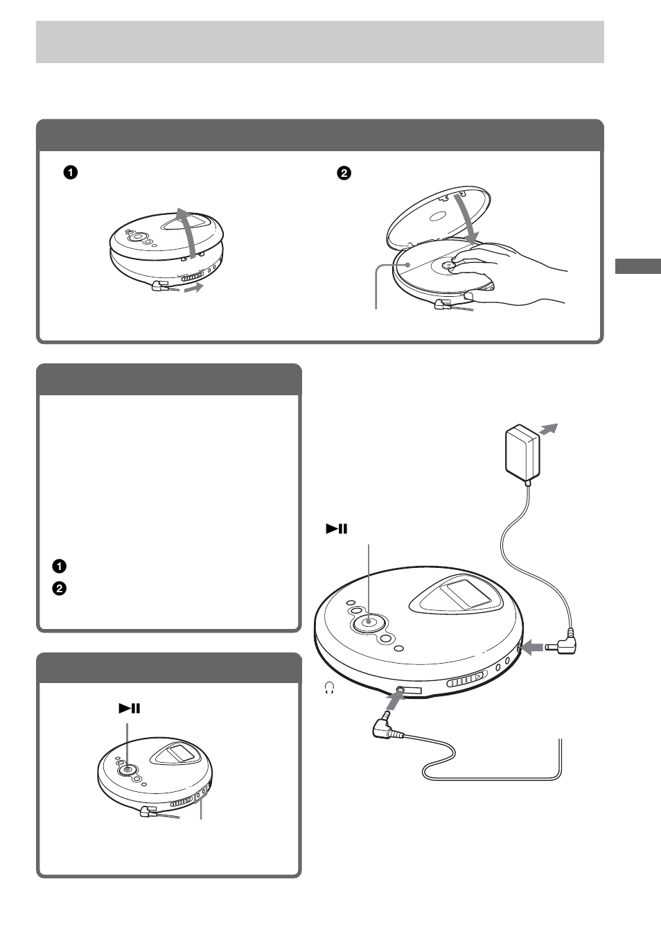 Playing a cd, Insert a cd, Connect your cd player | Play a cd, 1 . insert a cd, 2 . connect your cd player, 3 . play a cd | Sony D-NE300CK User Manual | Page 13 / 36