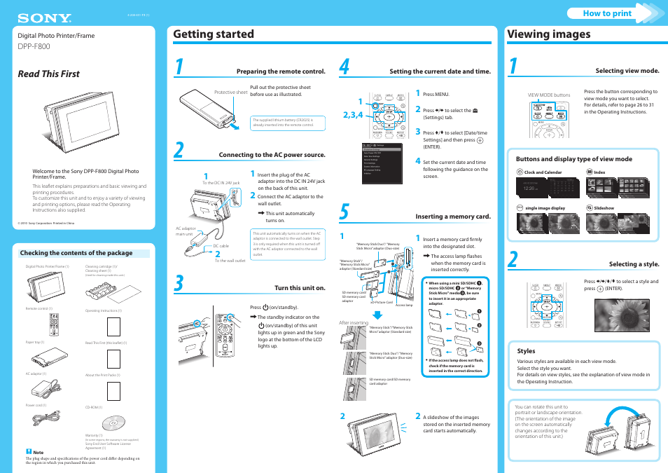 Sony DPP-F800 User Manual | 2 pages