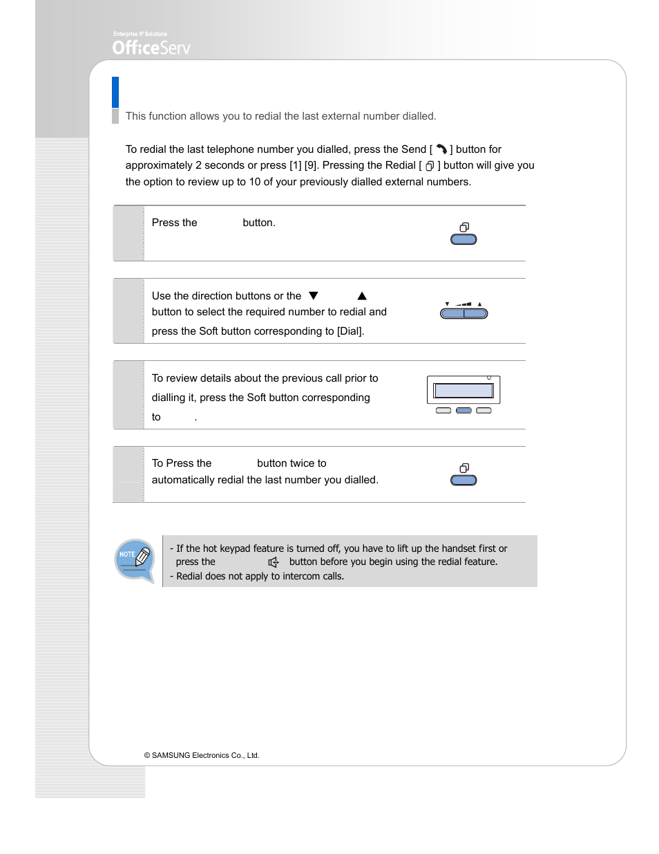 Redial | Samsung ITP-5114D EN User Manual | Page 24 / 40