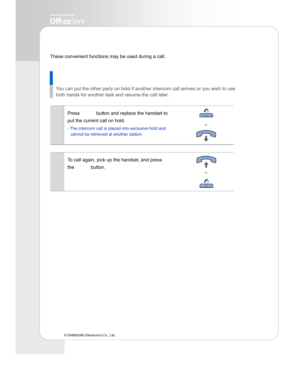 Features used during a call | Samsung ITP-5114D EN User Manual | Page 28 / 40