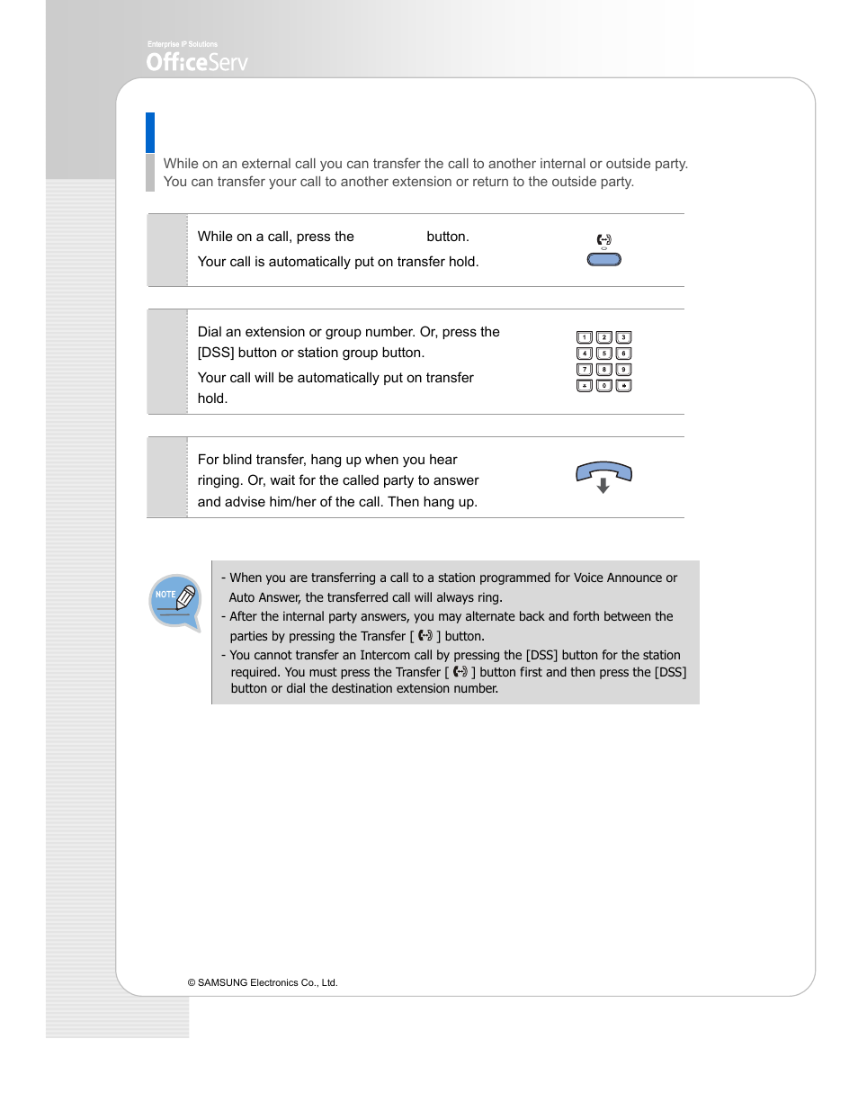 Transferring a call | Samsung ITP-5114D EN User Manual | Page 30 / 40