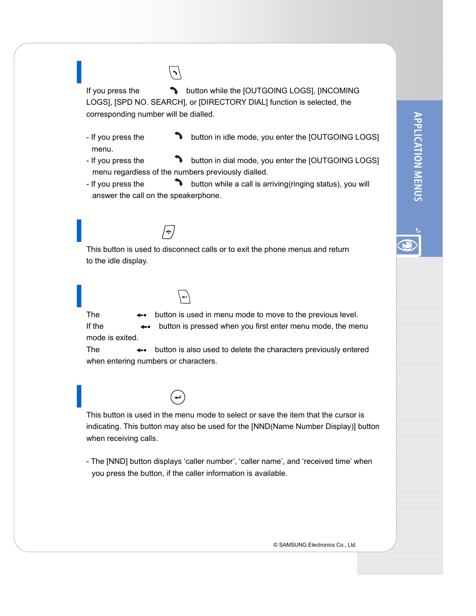 Send button ( ), End button ( ), Cancel button ( ) | Enter button ( ) | Samsung ITP-5114D EN User Manual | Page 33 / 40