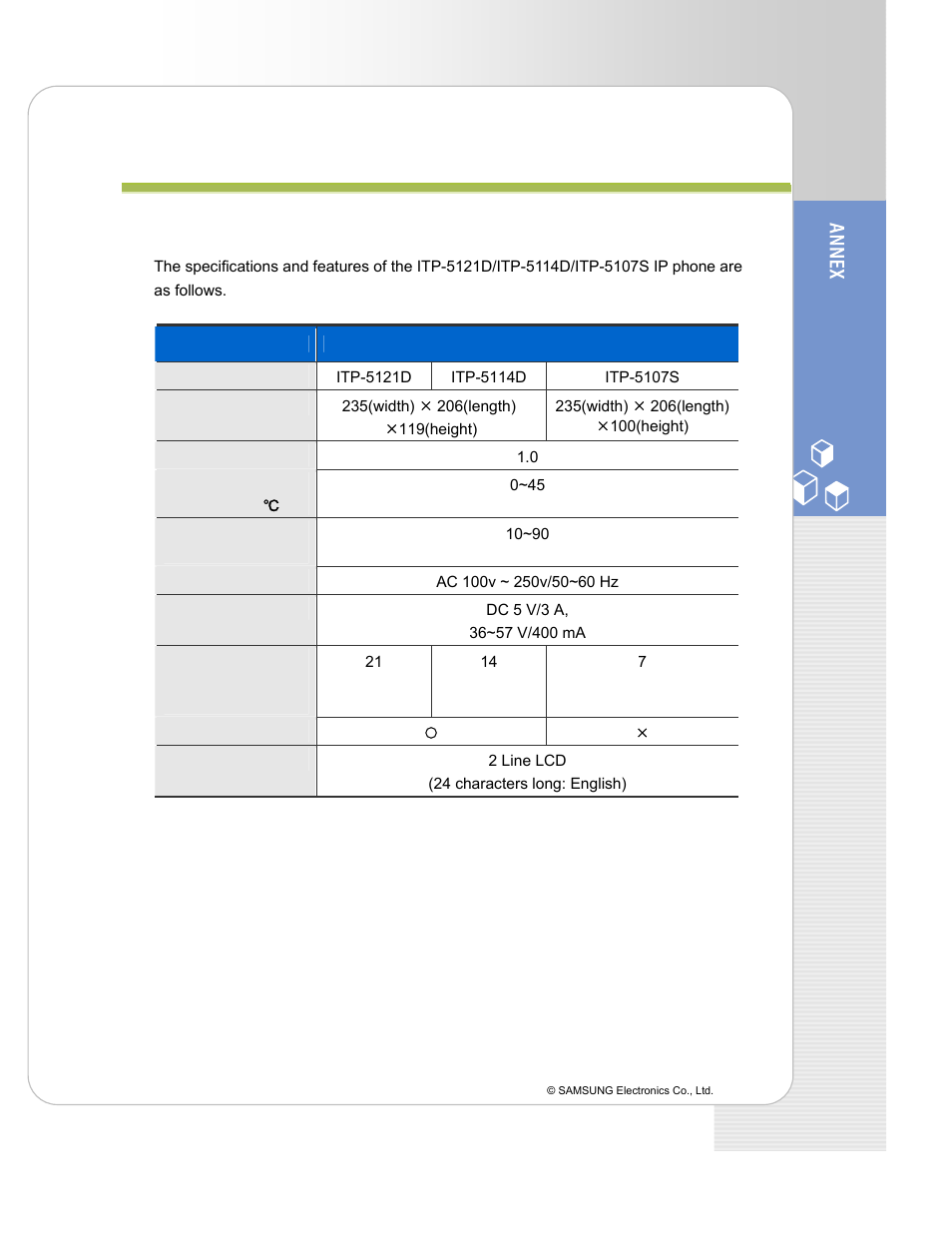 Product specifications | Samsung ITP-5114D EN User Manual | Page 39 / 40