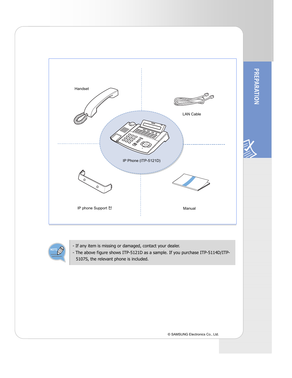 Checking parts in the package | Samsung ITP-5114D EN User Manual | Page 9 / 40