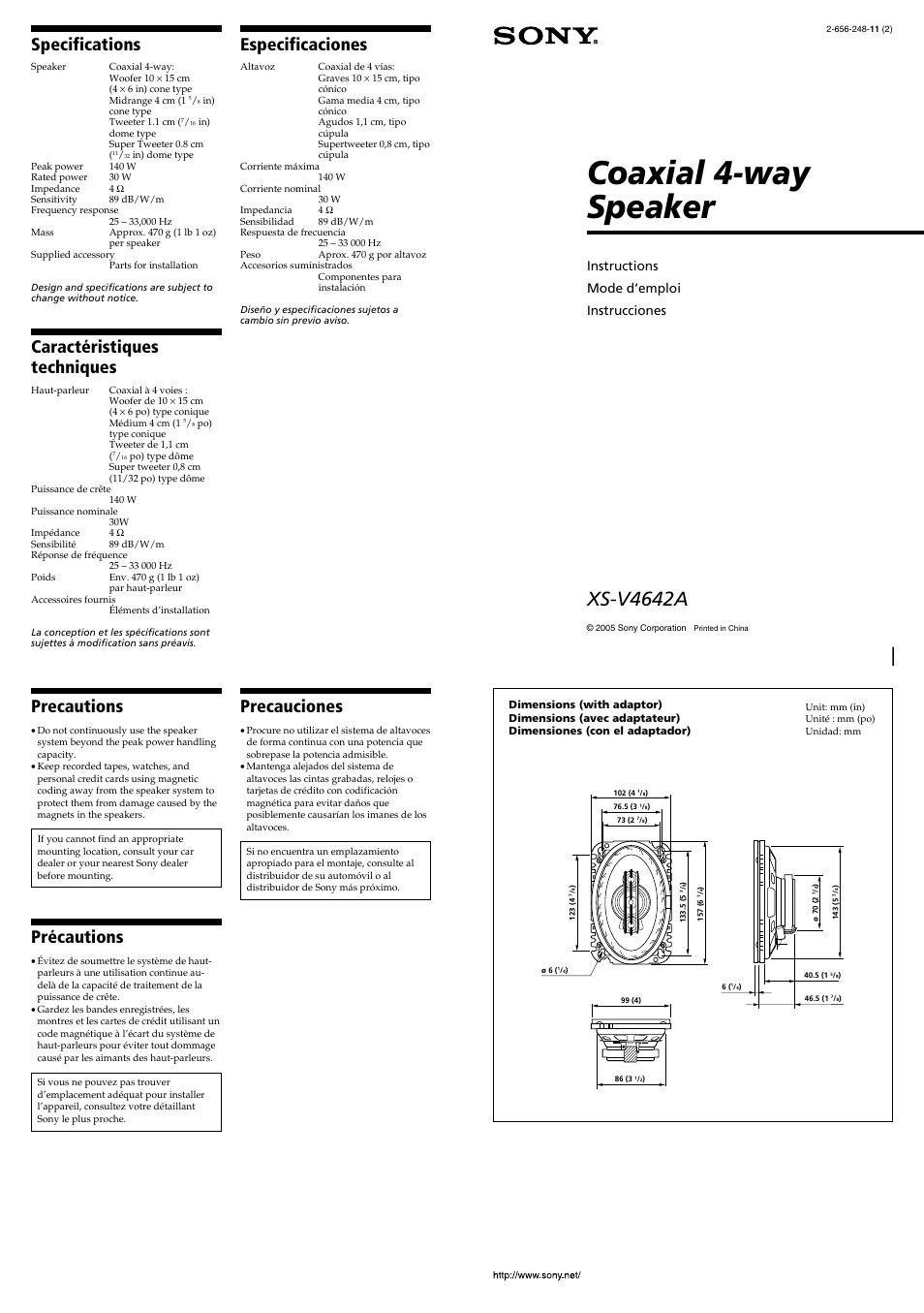 Sony XS-V4642A User Manual | 2 pages