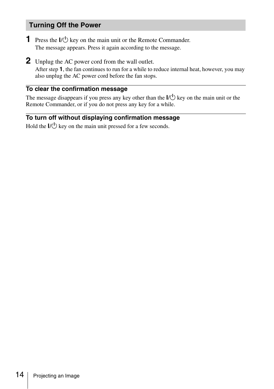 Turning off the power | Sony VPL EW130 User Manual | Page 14 / 42