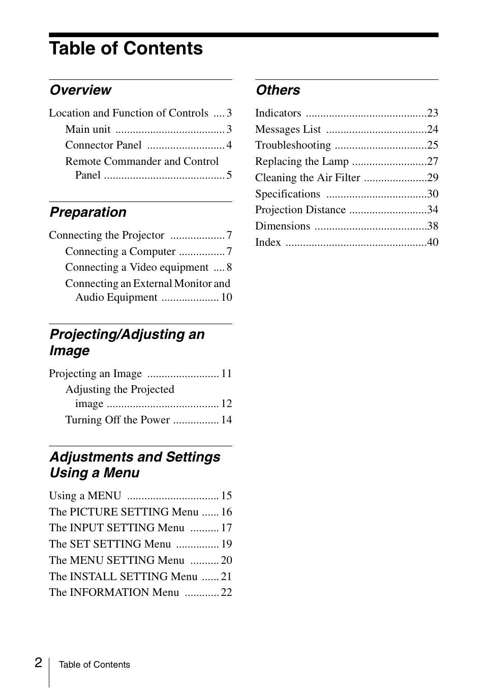 Sony VPL EW130 User Manual | Page 2 / 42