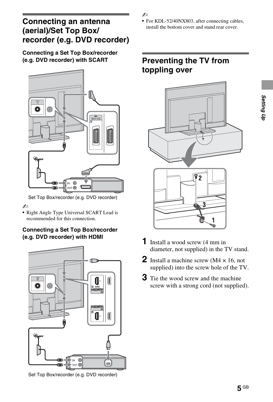 Preventing the tv from toppling over | Sony BRAVIA 4-180-179-11(1) User Manual | Page 5 / 20