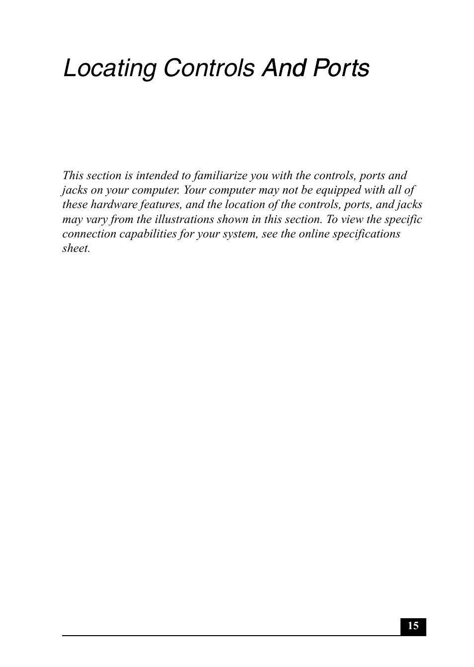 Locating controls and ports and ports | Sony PCV-RS400 User Manual | Page 15 / 44