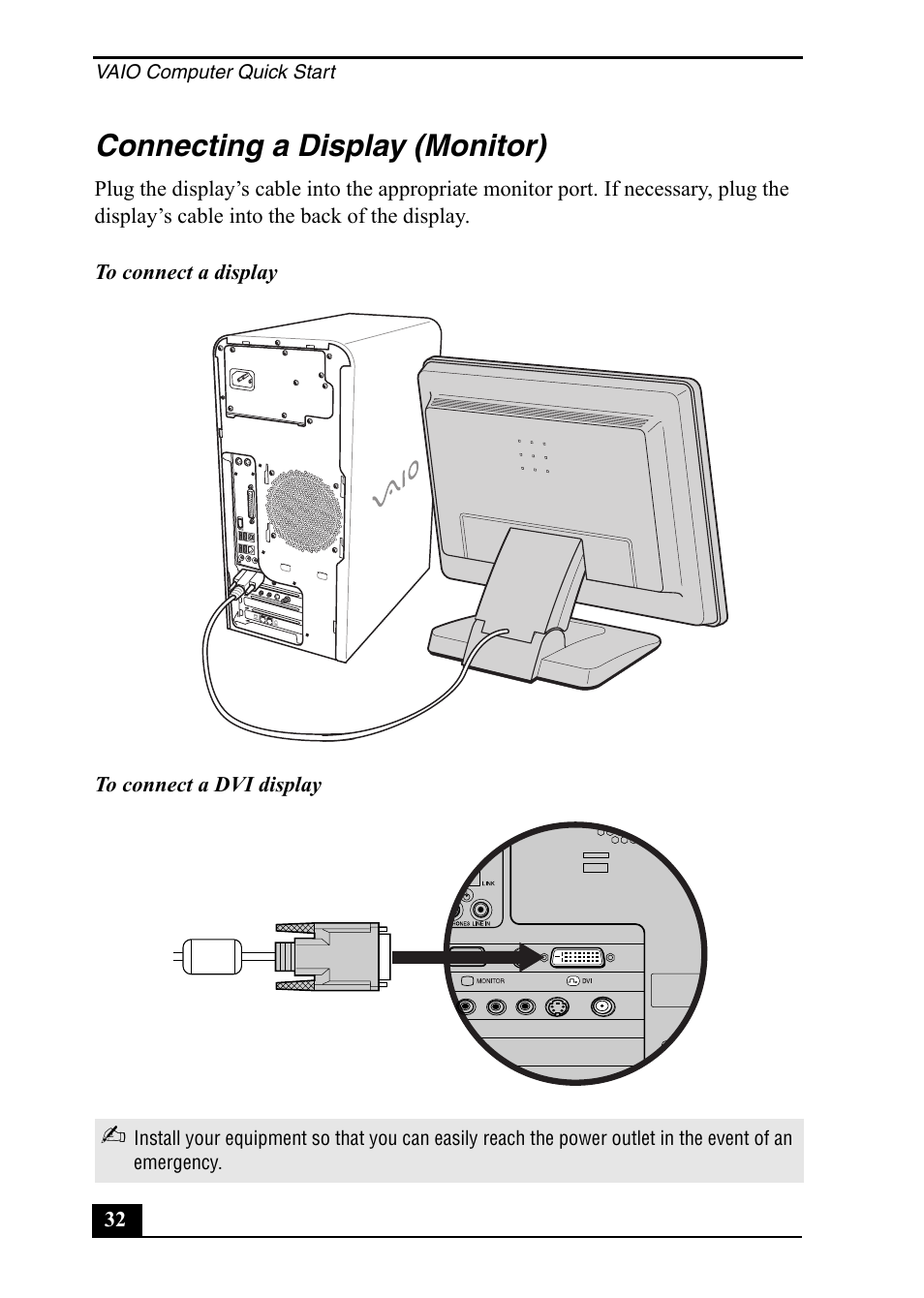 Connecting a display (monitor) | Sony PCV-RS400 User Manual | Page 32 / 44