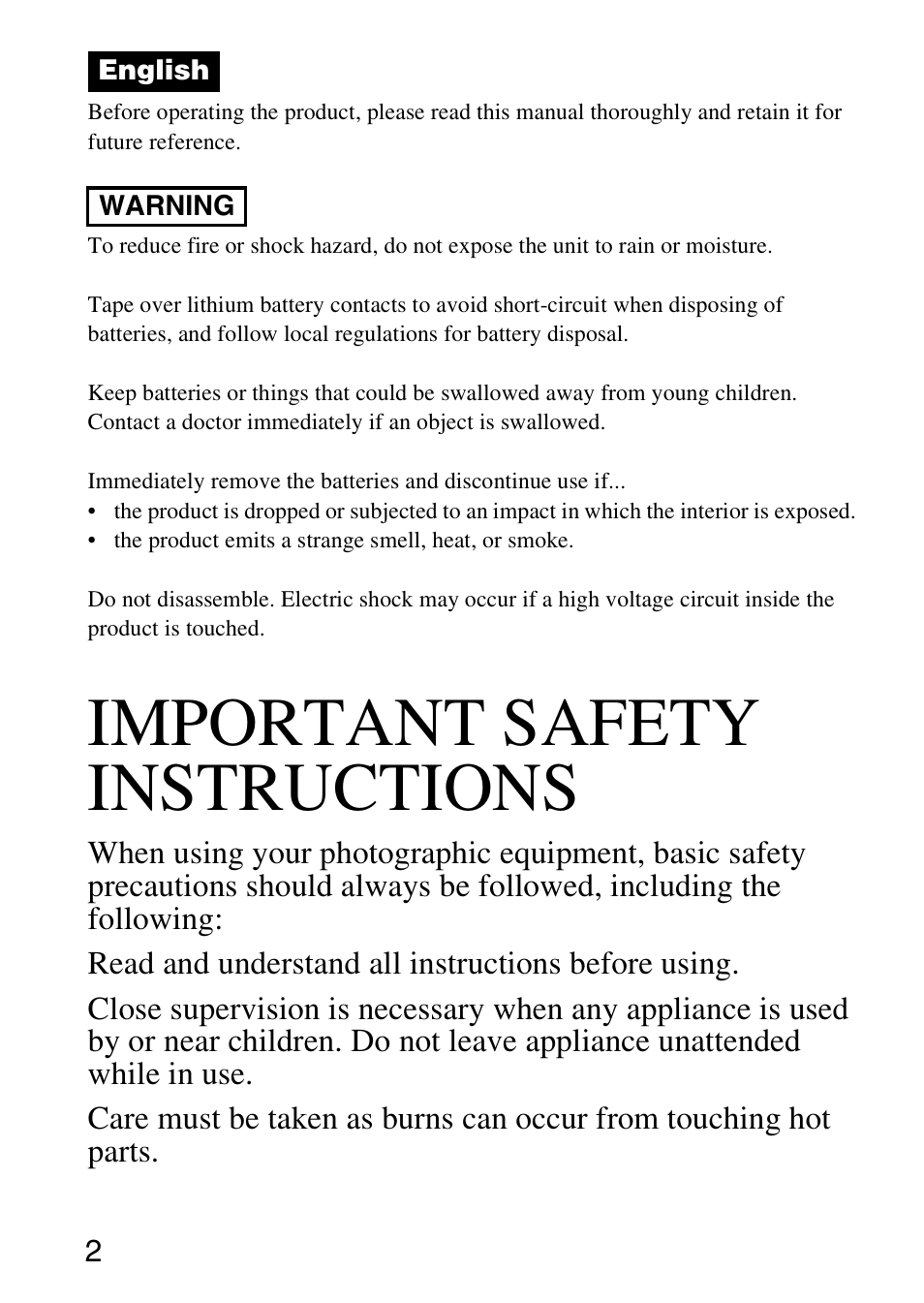 Important safety instructions | Sony 4-183-746-11(1) User Manual | Page 2 / 88