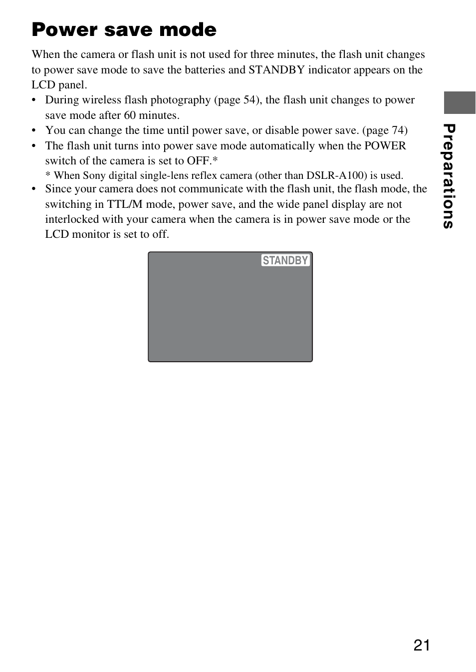 Power save mode, Pr ep ar at io n s 21 | Sony 4-183-746-11(1) User Manual | Page 21 / 88