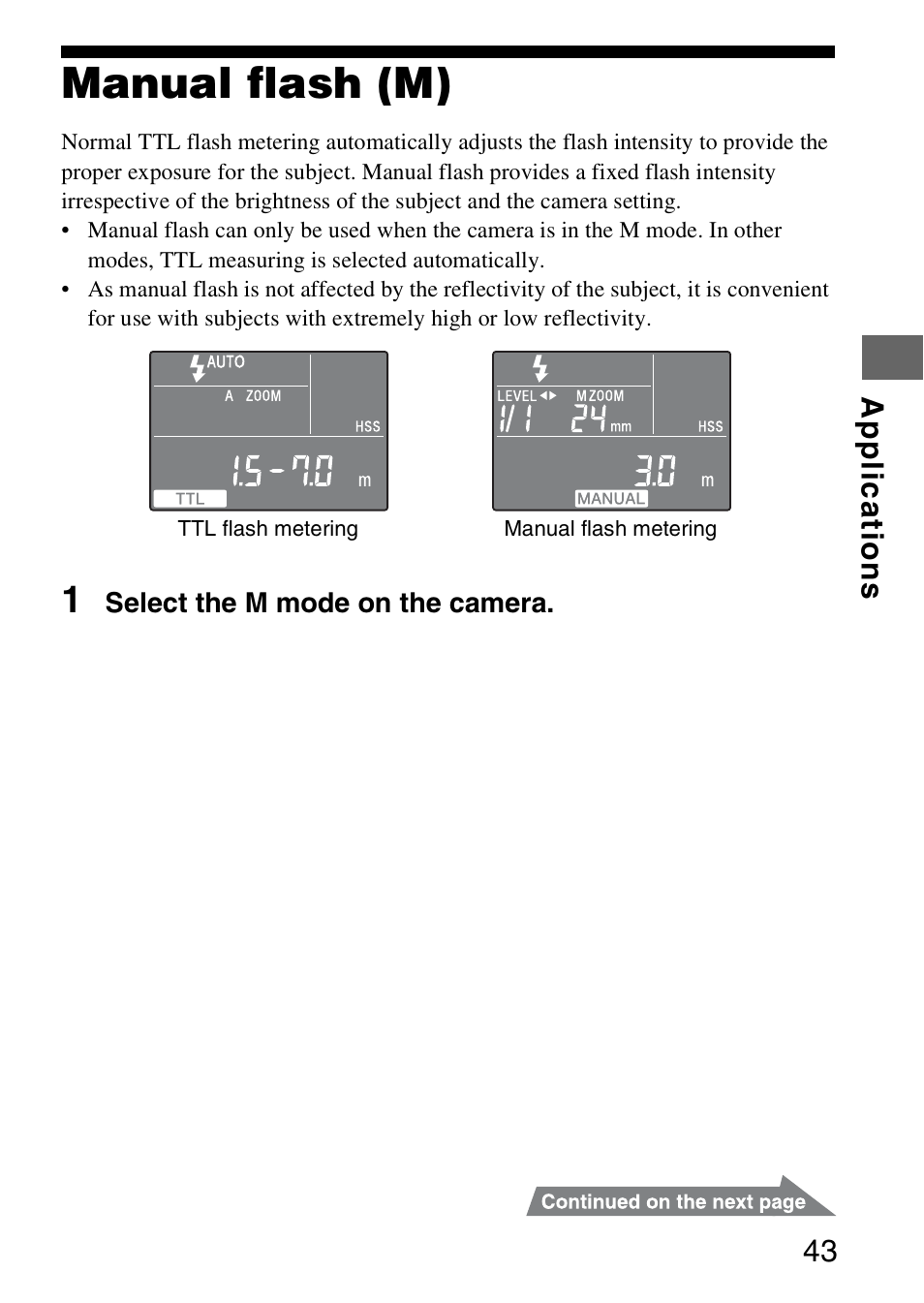 Manual flash (m) | Sony 4-183-746-11(1) User Manual | Page 43 / 88