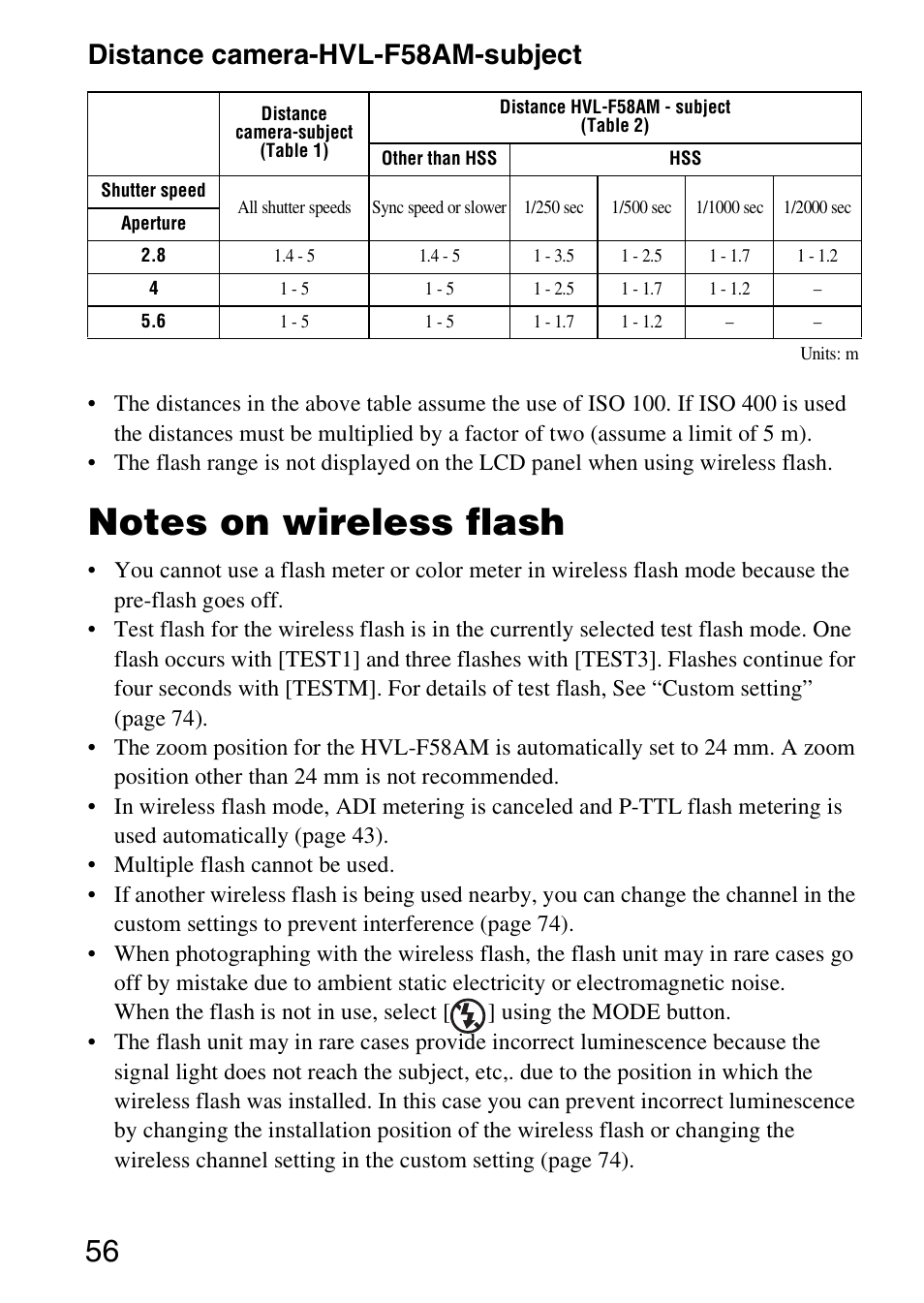 Distance camera-hvl-f58am-subject | Sony 4-183-746-11(1) User Manual | Page 56 / 88