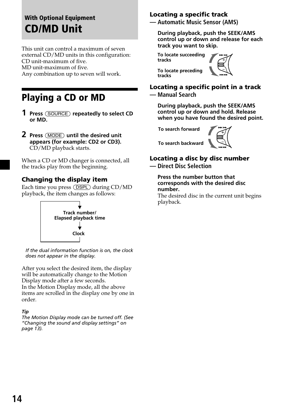Cd/md unit, Playing a cd or md | Sony CDX-C6600 User Manual | Page 14 / 46