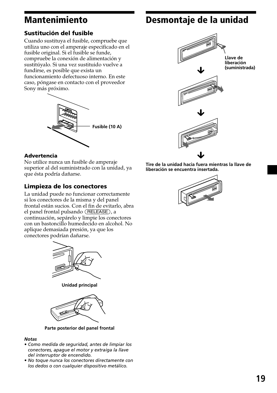 Mantenimiento, Desmontaje de la unidad | Sony CDX-C6600 User Manual | Page 41 / 46