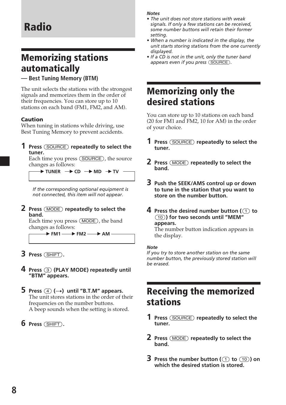 Radio | Sony CDX-C6600 User Manual | Page 8 / 46