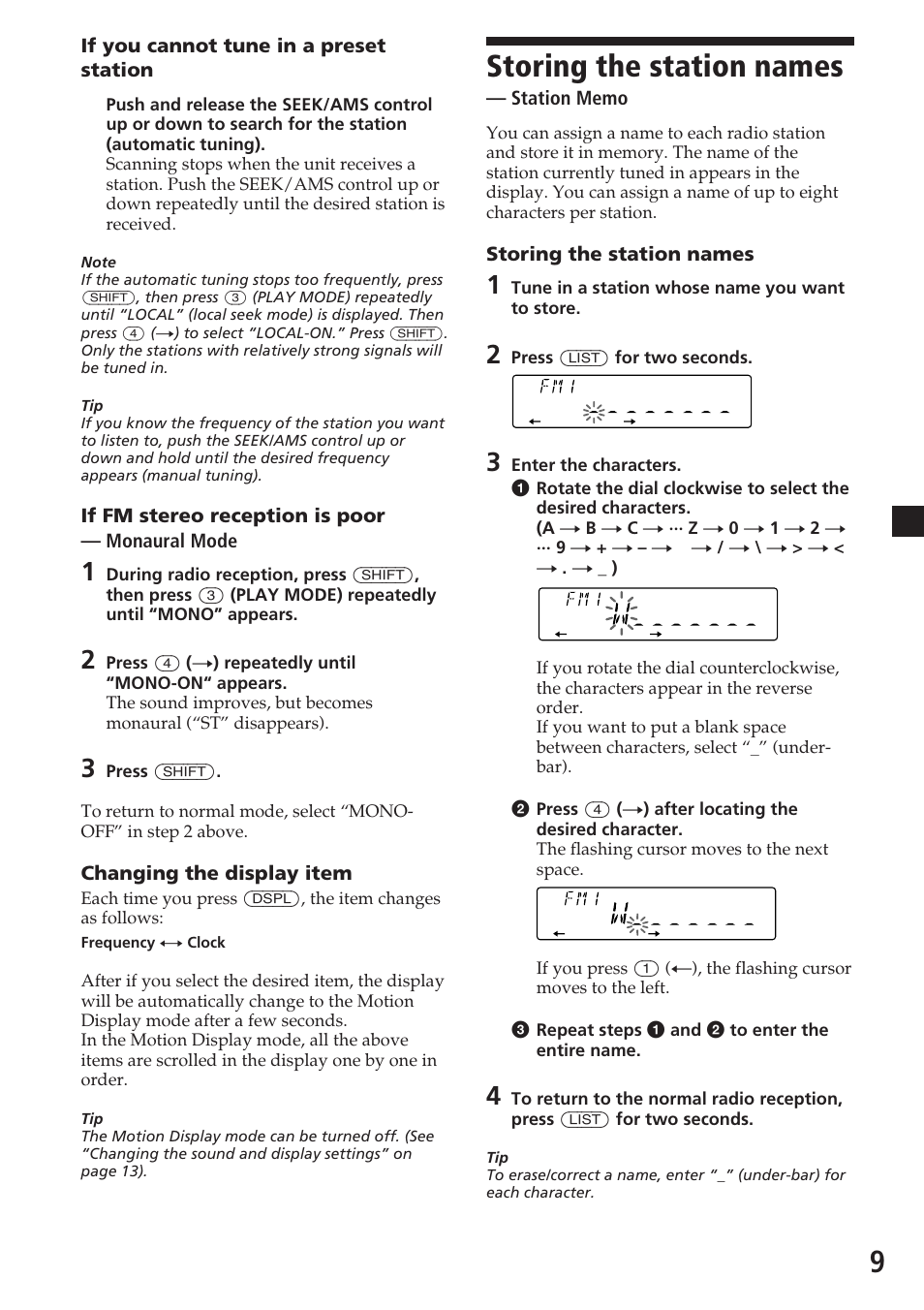 9storing the station names | Sony CDX-C6600 User Manual | Page 9 / 46